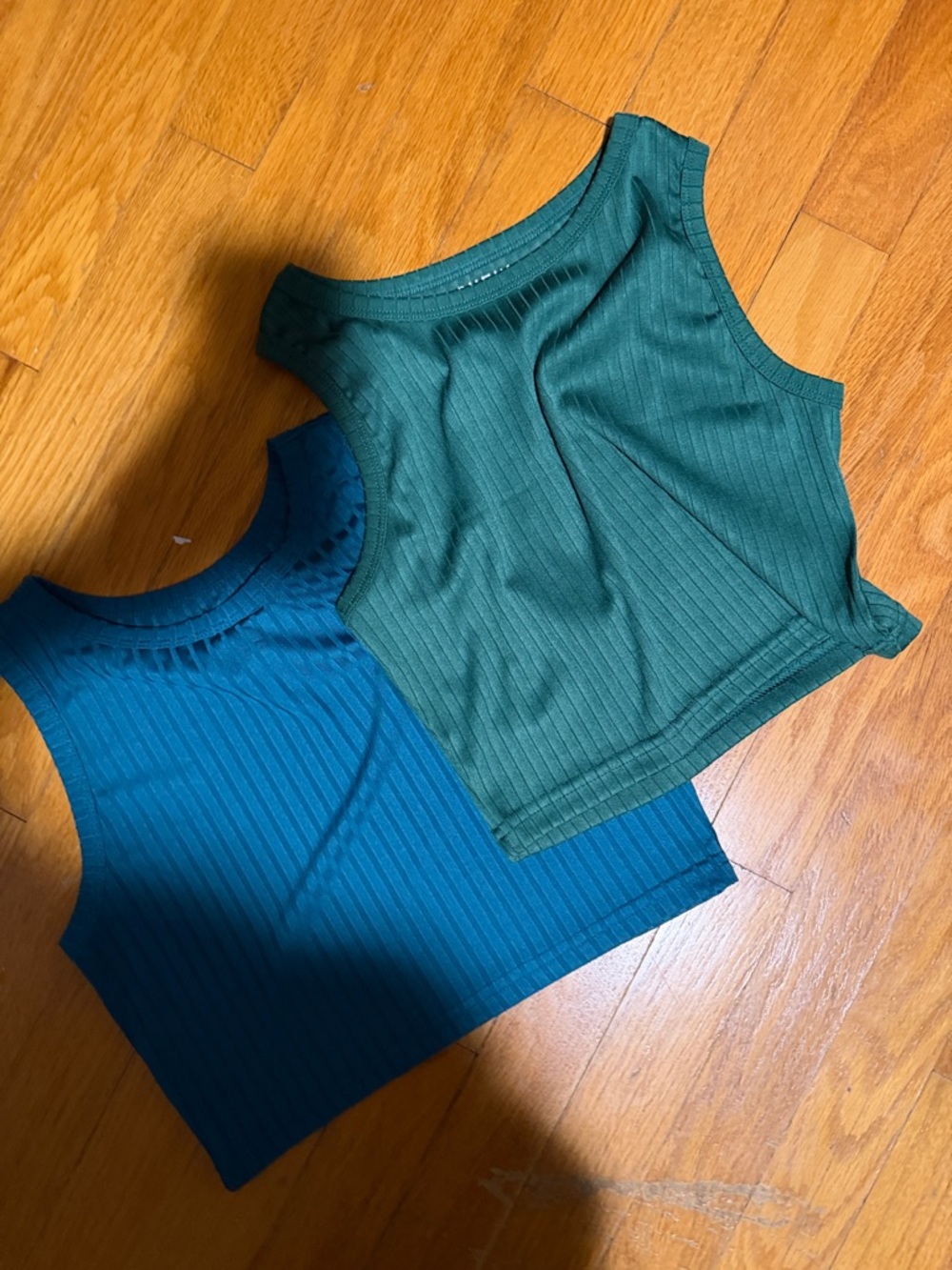 Sleeveless Ribbed Crop Tank Top - Teal & Forest Green